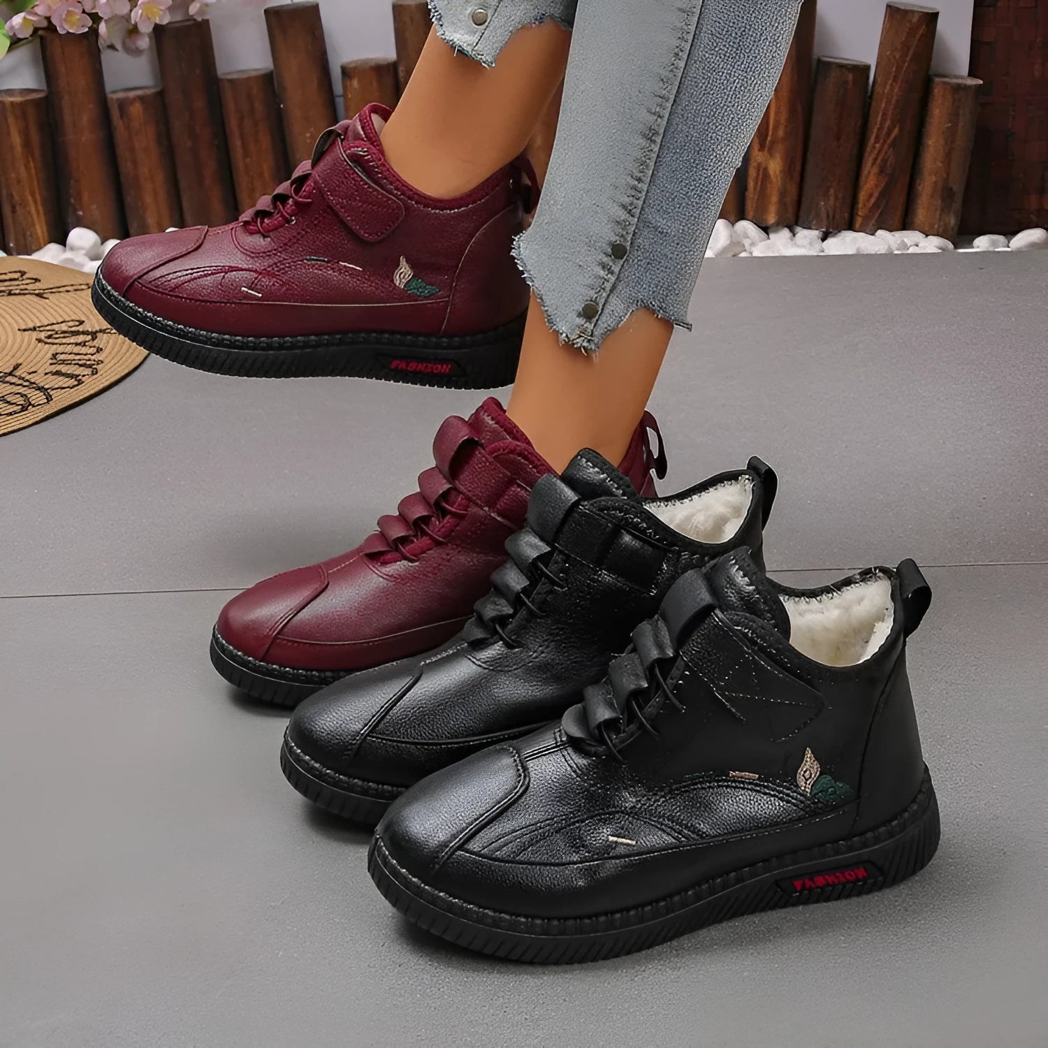 Women's black velvet slip-on shoes with rubber sole and low-cut design