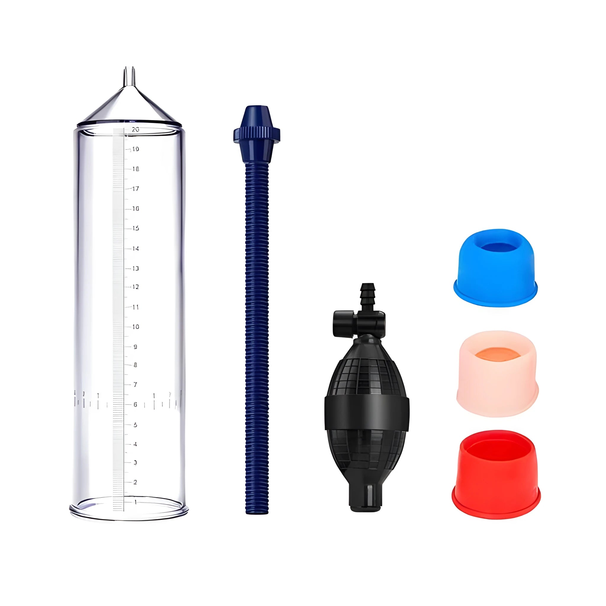 Male exercise machine silicone cover accessory with plastic valve exerciser and connection components