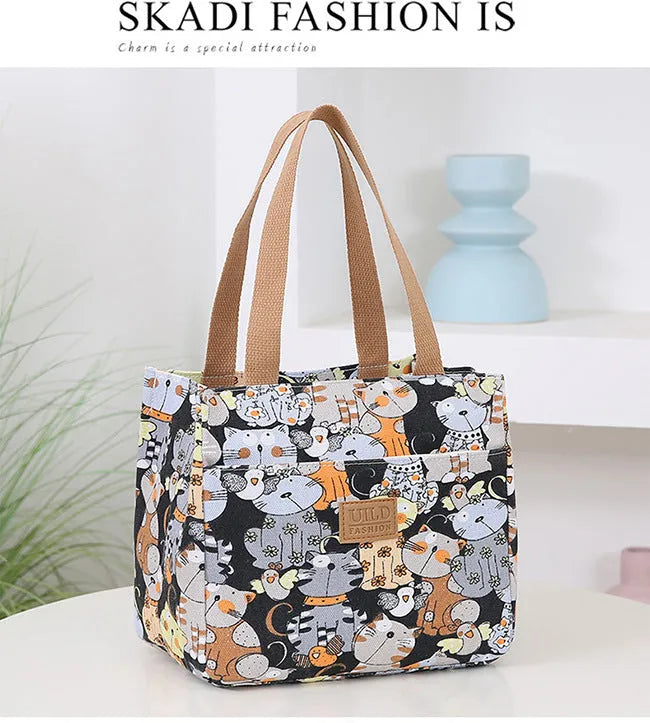 Women's printed canvas bag with aluminium frame in floral pattern and colour variations