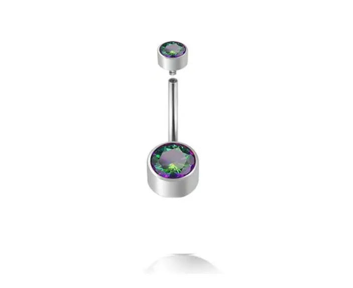 Titanium alloy double-headed zircon navel stud with internal thread in multiple colour options