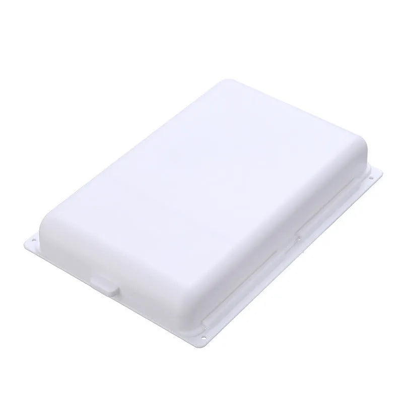 White plastic adhesive storage drawer with a covered grid design, shown mounted under a wooden desk.