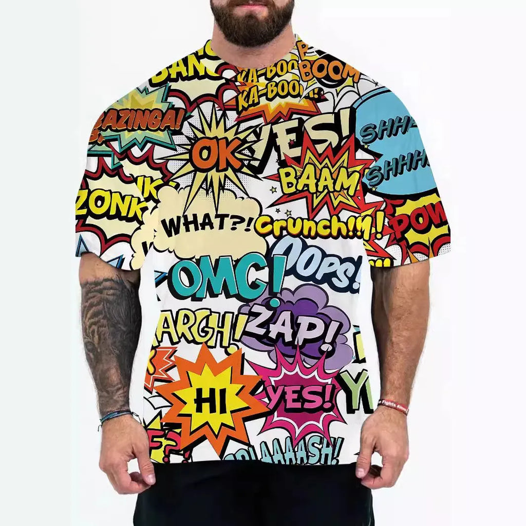Men's loose-fit t-shirt with coloured letters design in regular short sleeves