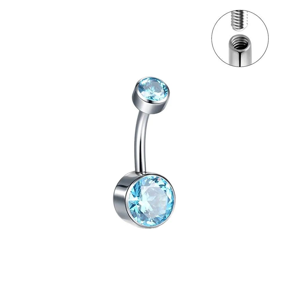 Titanium alloy double-headed zircon navel stud with internal thread in multiple colour options