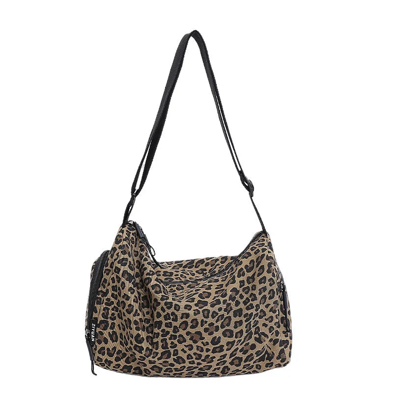 Leopard print stripes sports style shoulder messenger bag with cross-body strap