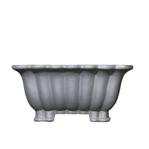 Square purple sand ceramic bonsai pot with classical styling on desktop