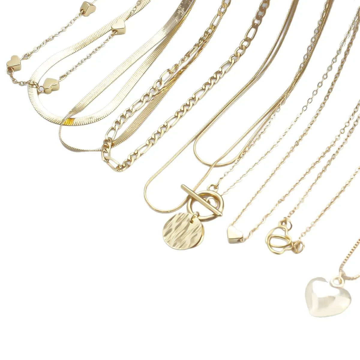 10-piece gold electroplated women's necklace set with snake bone chains and simple alloy pendants