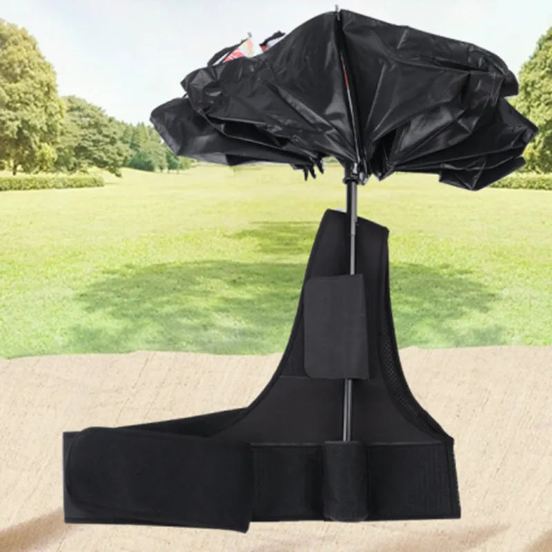 Black portable umbrella holder with a shoulder strap designed for manual 10-bone umbrellas.