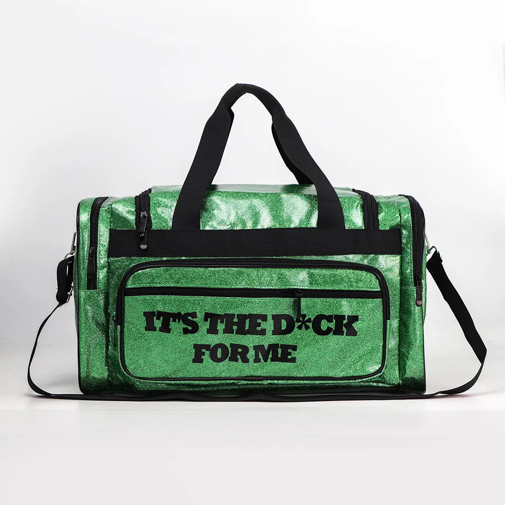 Large silver PU leather yoga sports handbag with letter design and multiple compartments