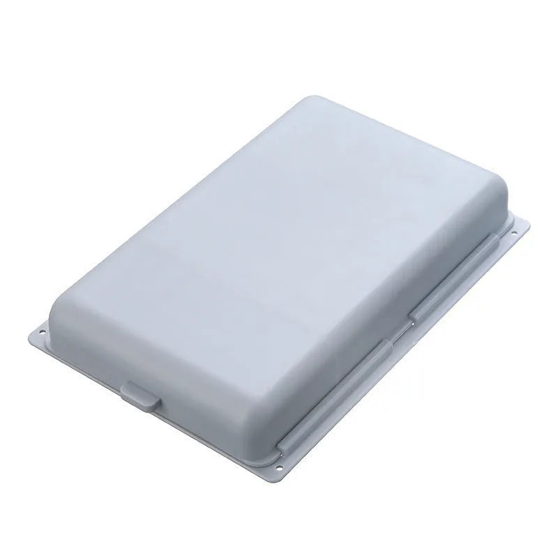 White plastic adhesive storage drawer with a covered grid design, shown mounted under a wooden desk.
