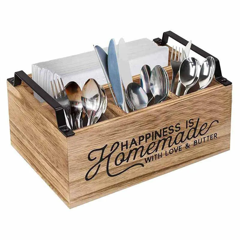 Wooden kitchen storage box with divider grid, modern minimalist design