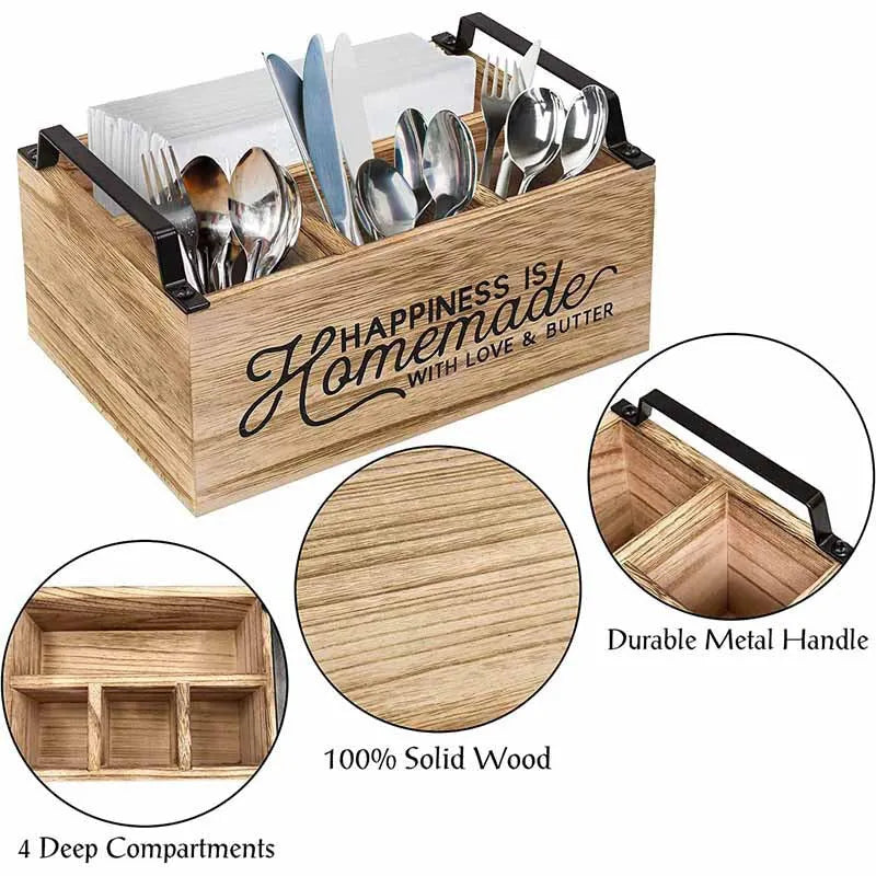 Wooden kitchen storage box with divider grid, modern minimalist design