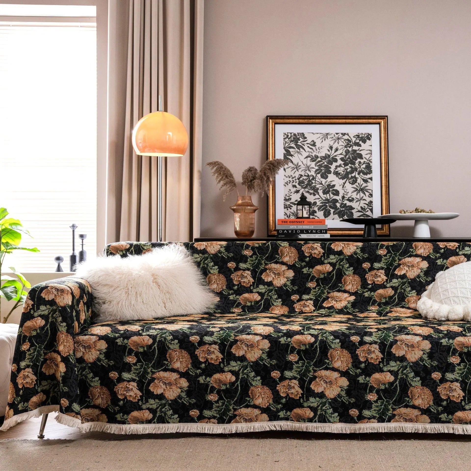 American country retro jacquard sofa cover with floral pattern on furniture
