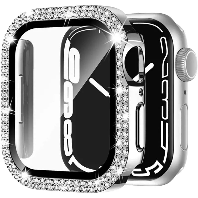 Apple Watch protective case with Double Diamond Glass peep-proof screen in rose gold colour.