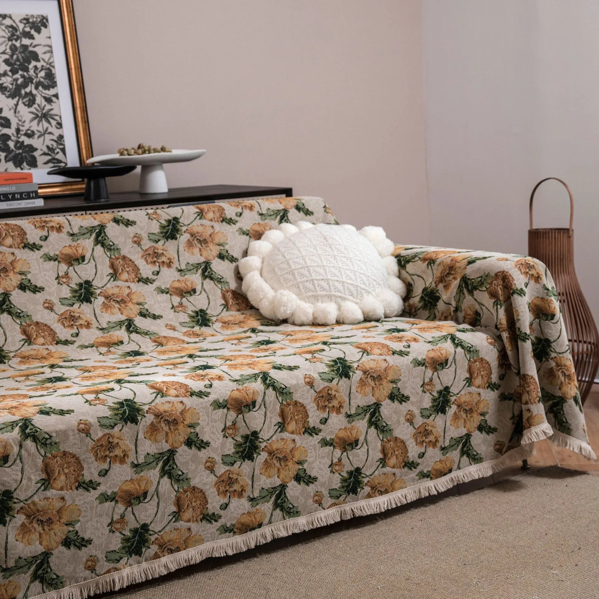 American country retro jacquard sofa cover with floral pattern on furniture