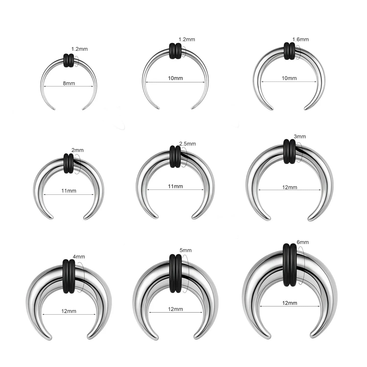 316 stainless steel nose ring with C-shaped buffalo horn design in steel colour and black options