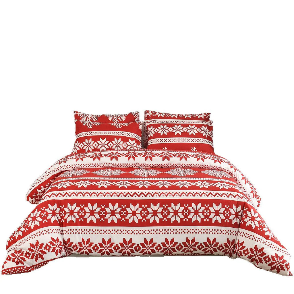 Red Christmas Love Song pattern bedding three-piece set with quilt cover and matching pillowcases