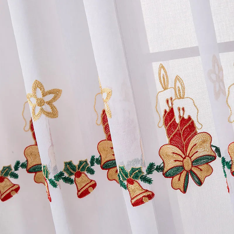 American Christmas curtain with white snowflake embroidery on red polyester fabric