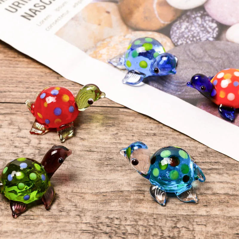 Geometric glass turtle desktop ornament in a modern style with colourful shell and head.