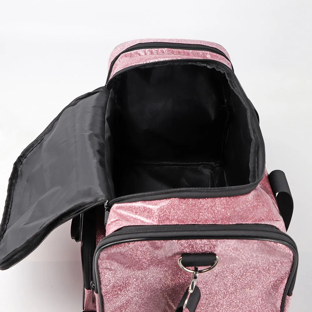 Large silver PU leather yoga sports handbag with letter design and multiple compartments