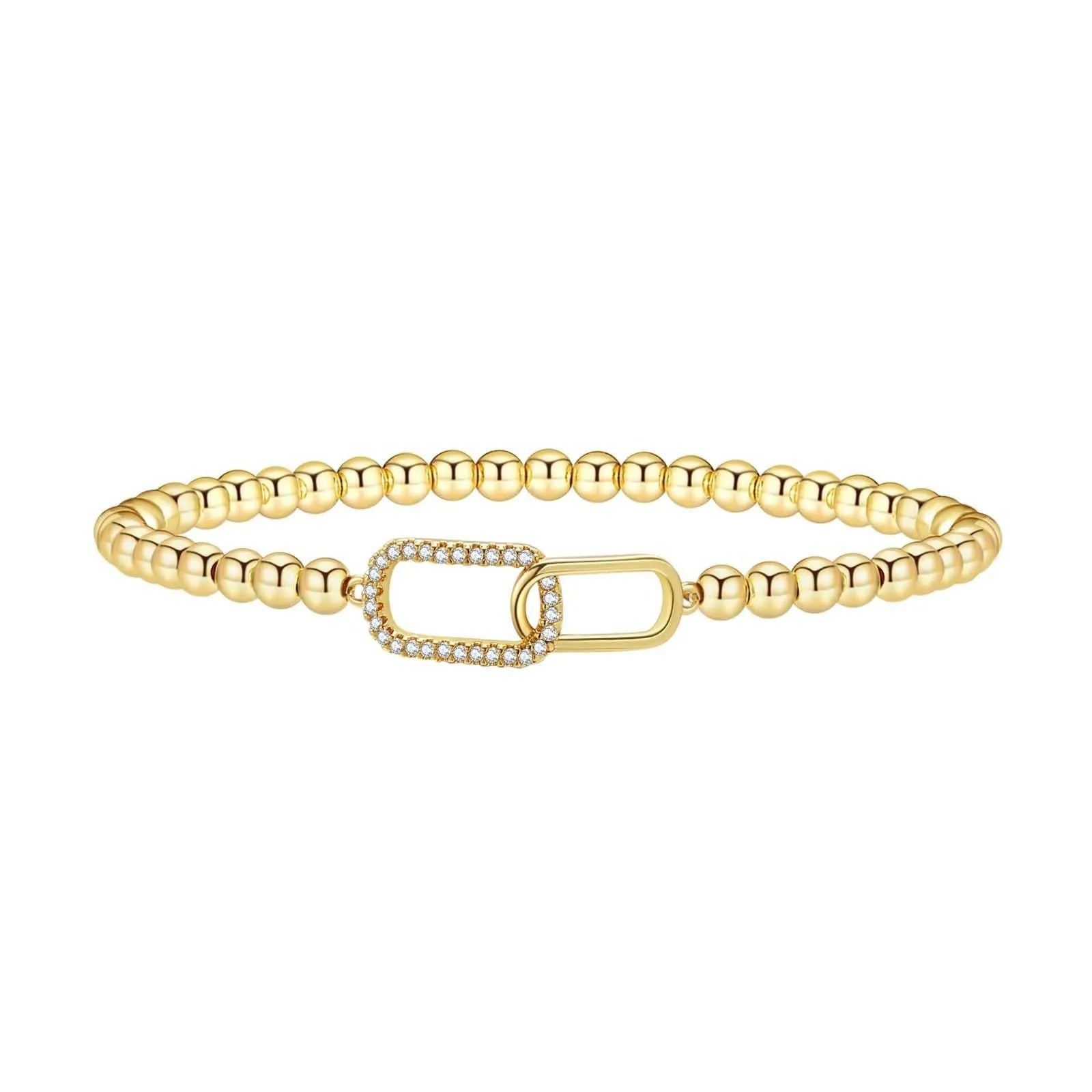 Adjustable stainless steel beaded bracelet in a geometric design with round beads