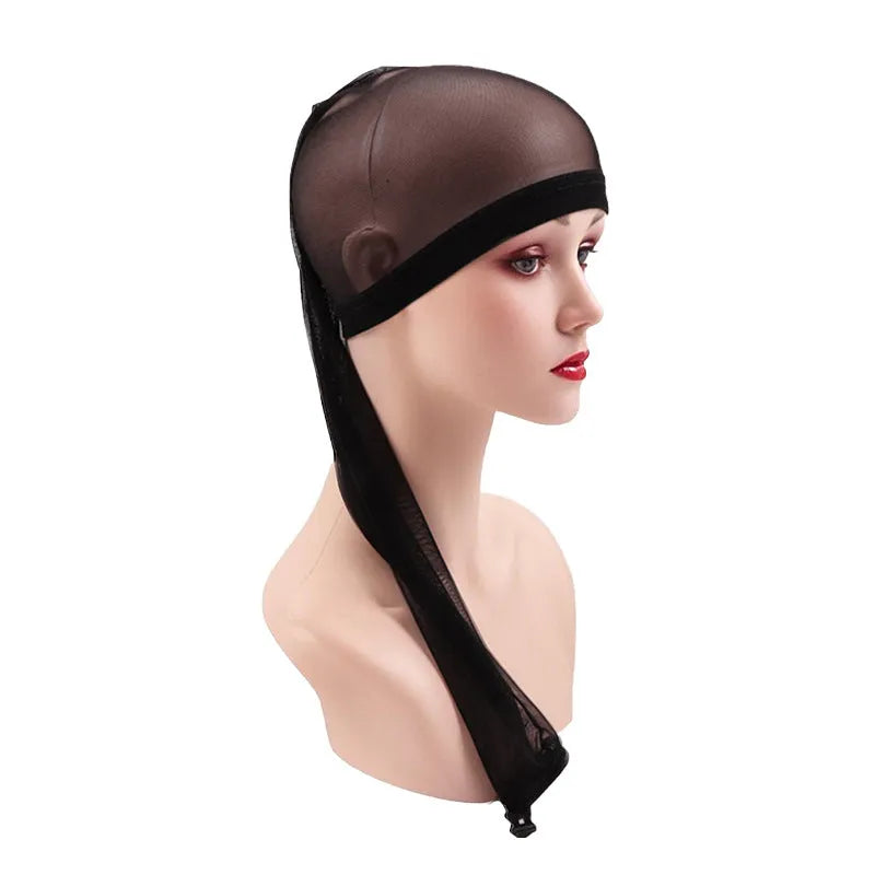 High elasticity spandex mesh wig cap in oversleeve style, shown in multiple colour options.