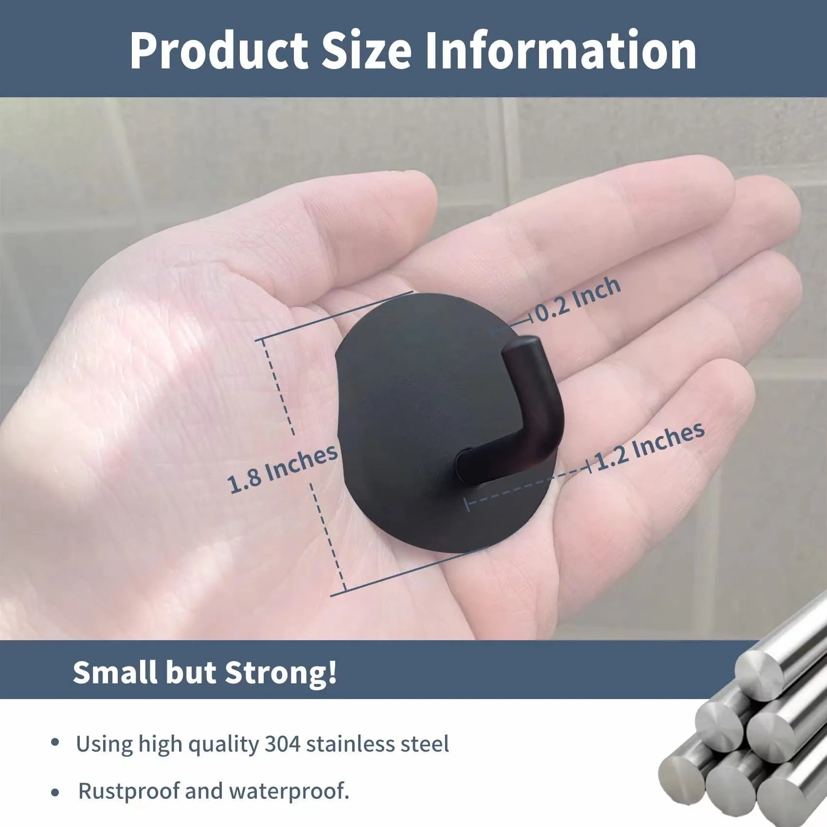 Stainless steel self-adhesive round hook with 3kg load capacity for bathrooms and kitchens