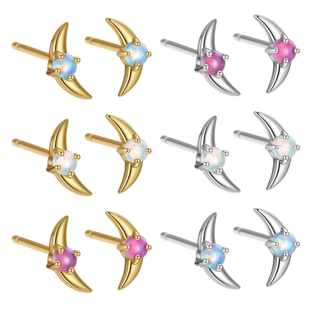 Geometric 925 silver women's earrings with gold or platinum electroplated finish and blue, purple, or white cubic zirconia stones.