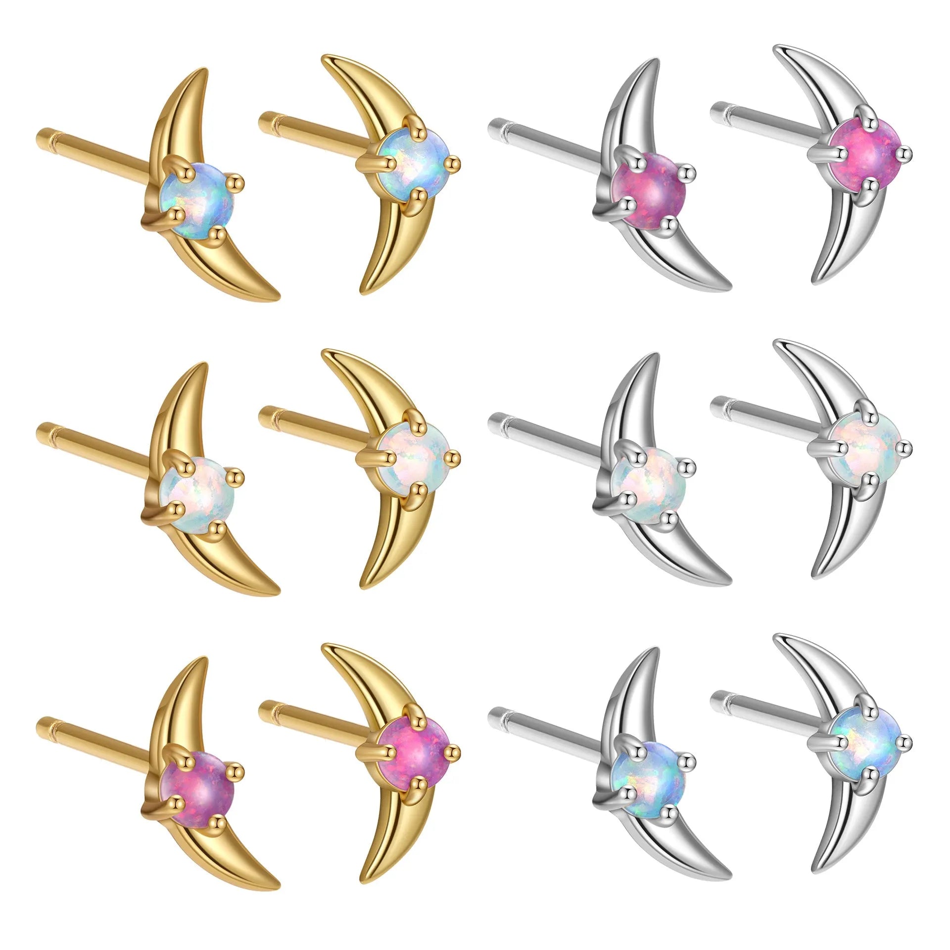 Geometric 925 silver women's earrings with gold or platinum electroplated finish and blue, purple, or white cubic zirconia stones.