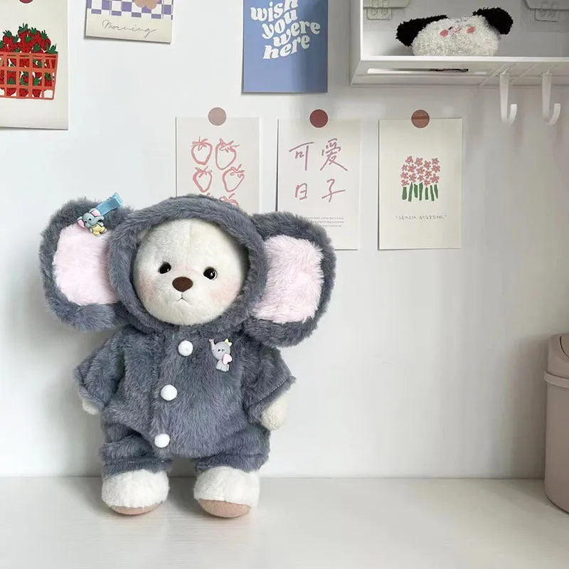 Grey elephant plush jumpsuit suit for 30cm bear dolls on hanger