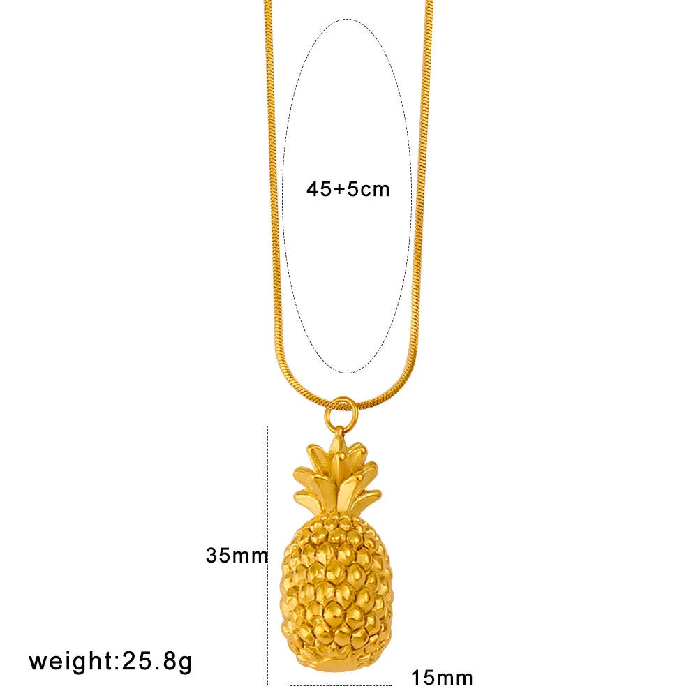Stainless steel women's necklace with colourful apple, grape, watermelon, pineapple, strawberry and banana fruit charms.