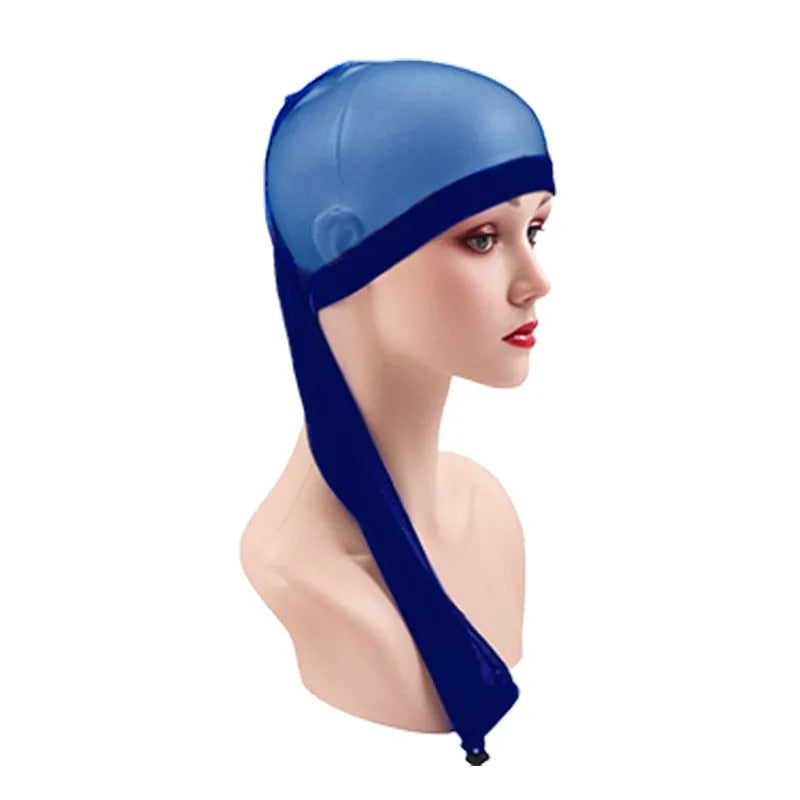 High elasticity spandex mesh wig cap in oversleeve style, shown in multiple colour options.