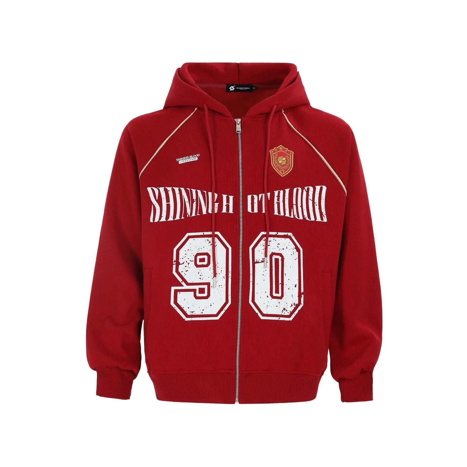 Women's American retro style hooded jacket with letter embroidery in cotton blend fabric