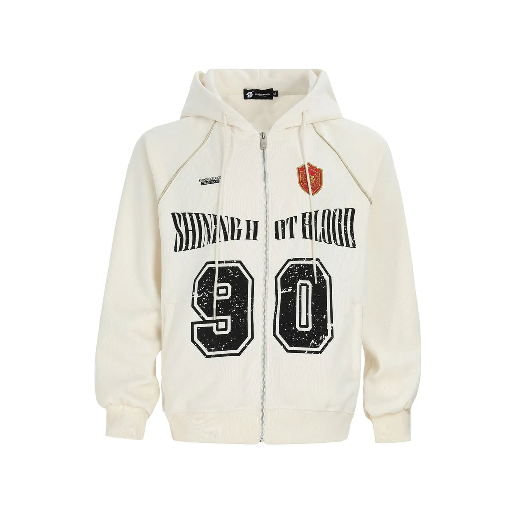 Women's American retro style hooded jacket with letter embroidery in cotton blend fabric