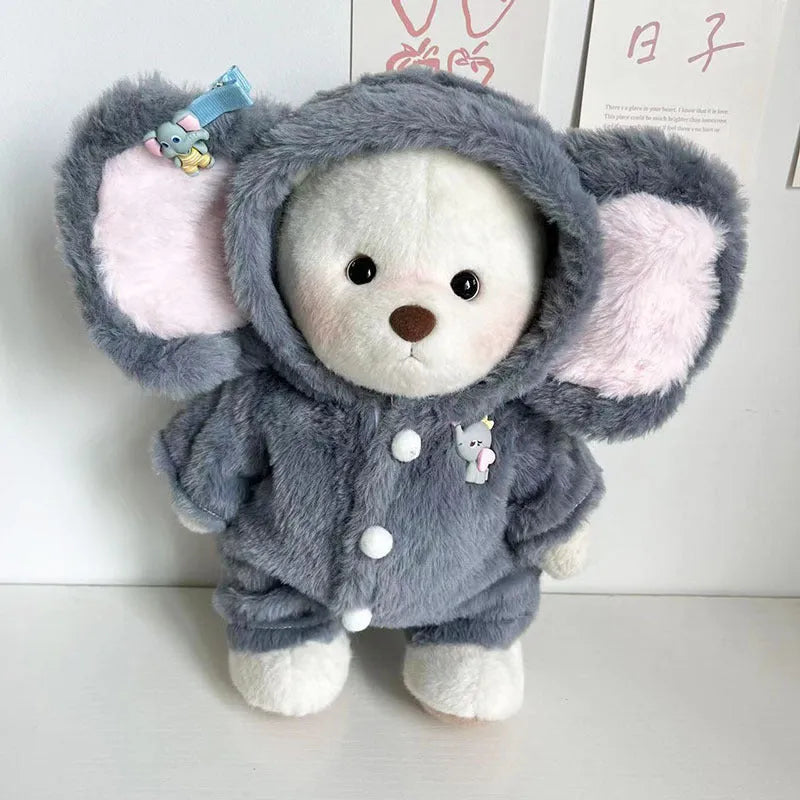 Grey elephant plush jumpsuit suit for 30cm bear dolls on hanger