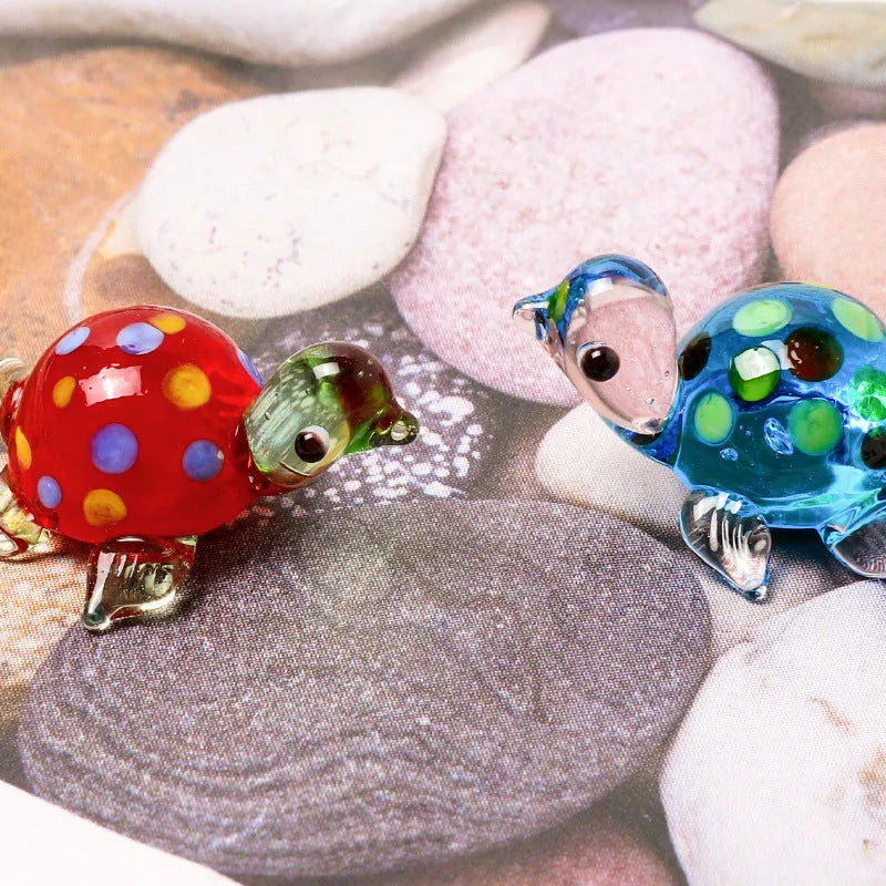 Geometric glass turtle desktop ornament in a modern style with colourful shell and head.