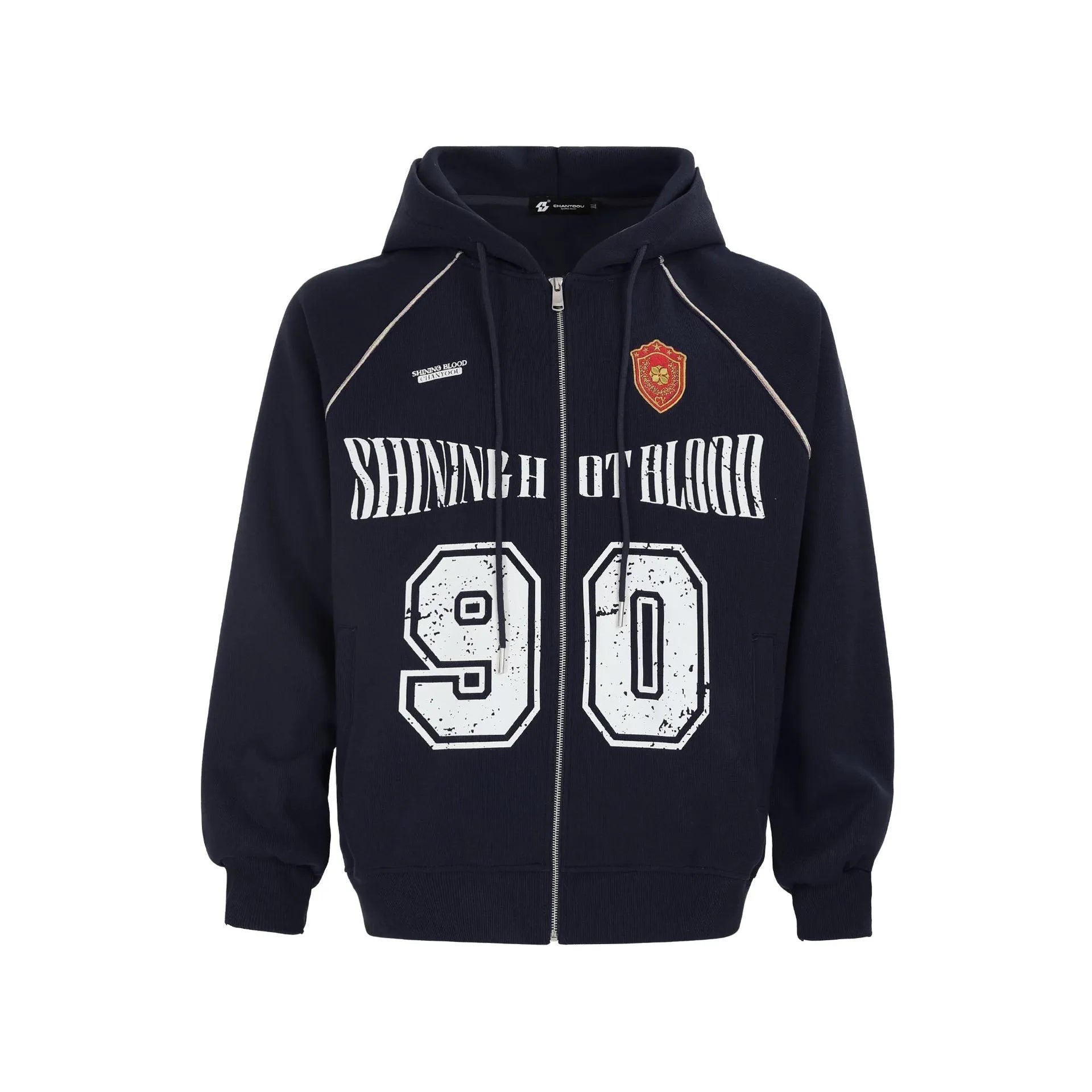 Women's American retro style hooded jacket with letter embroidery in cotton blend fabric