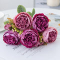 Artificial silk peony bouquet in a choice of champagne, pink, purple, sand red, or white colours.