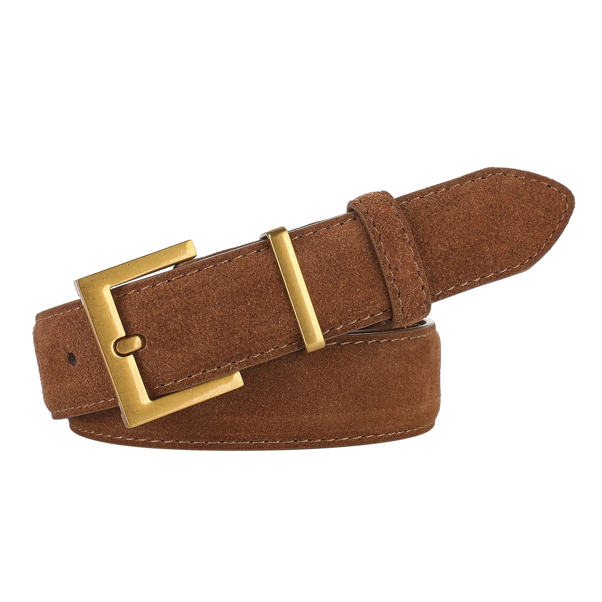Ladies' leather belt with quadrilateral pin buckle in black, caramel, light brown, or dark brown