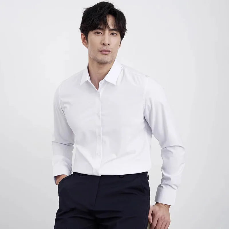 Men's slim fit business shirt in wine red colour with long sleeves and non-ironing polyester blend fabric