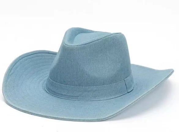 Brown leather velvet curved edge Western cowboy hat with a conical crown.