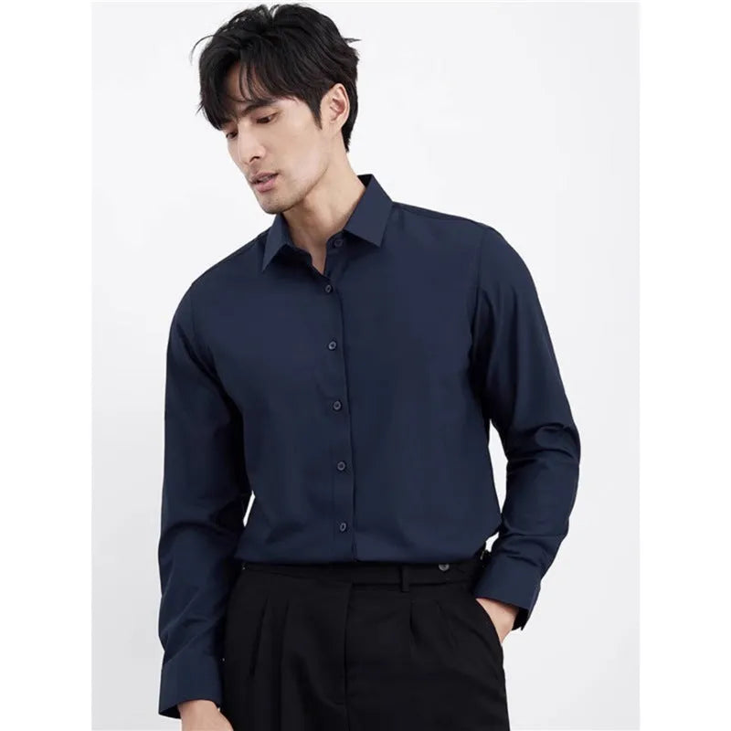 Men's slim fit business shirt in wine red colour with long sleeves and non-ironing polyester blend fabric
