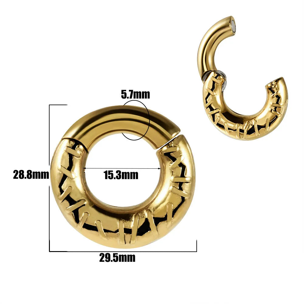 Stainless steel fashion earrings with shaped totem pattern in electroplated finish