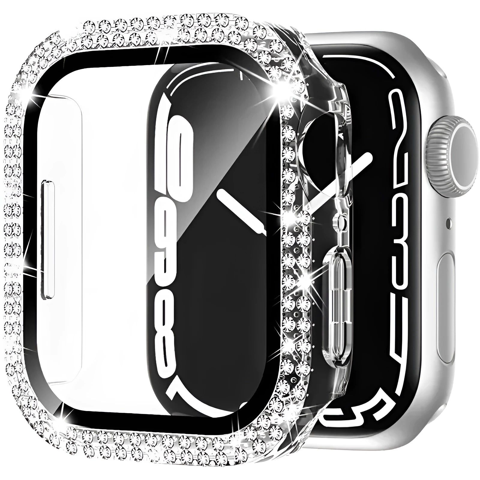 Apple Watch protective case with Double Diamond Glass peep-proof screen in rose gold colour.