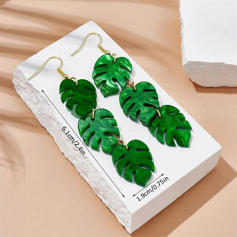 Acrylic drop earrings with coconut and jackfruit design on an alloy hook, shown in multiple colour styles.