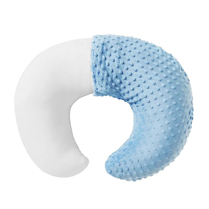 Grey nursing pillow with removable pillowcase for breastfeeding support and milk spill prevention
