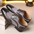Men's black houndstooth plaid casual leather shoes with canvas upper, square toe, and lace-up front.
