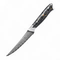 67-layer Damascus steel kitchen knife set with fishbone pattern showing eight different blade sizes and types