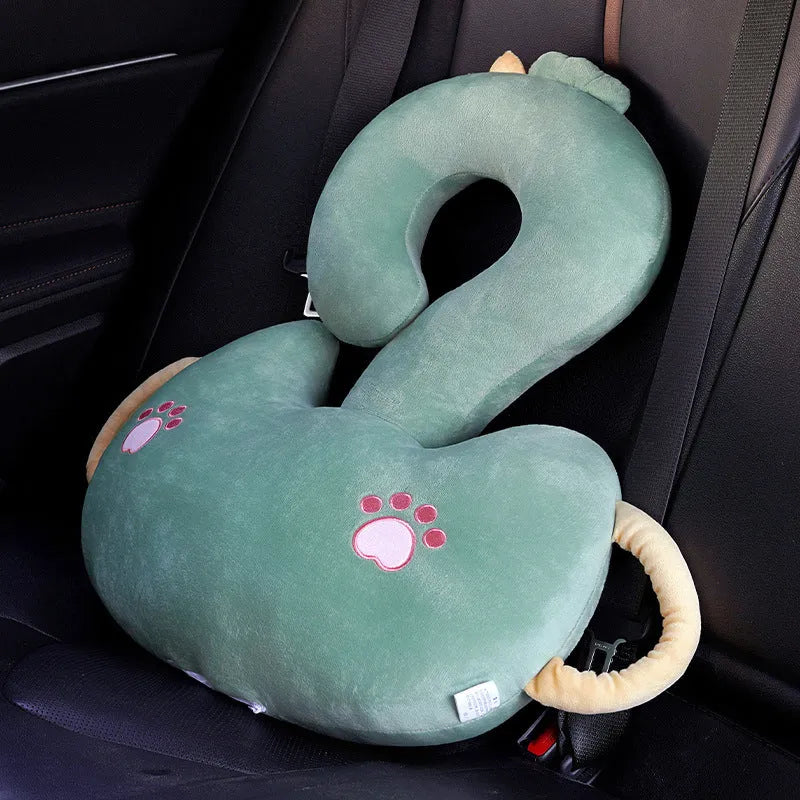 Cartoon cushion pillow with cute animal and question mark hug car design in a choice of six colours.