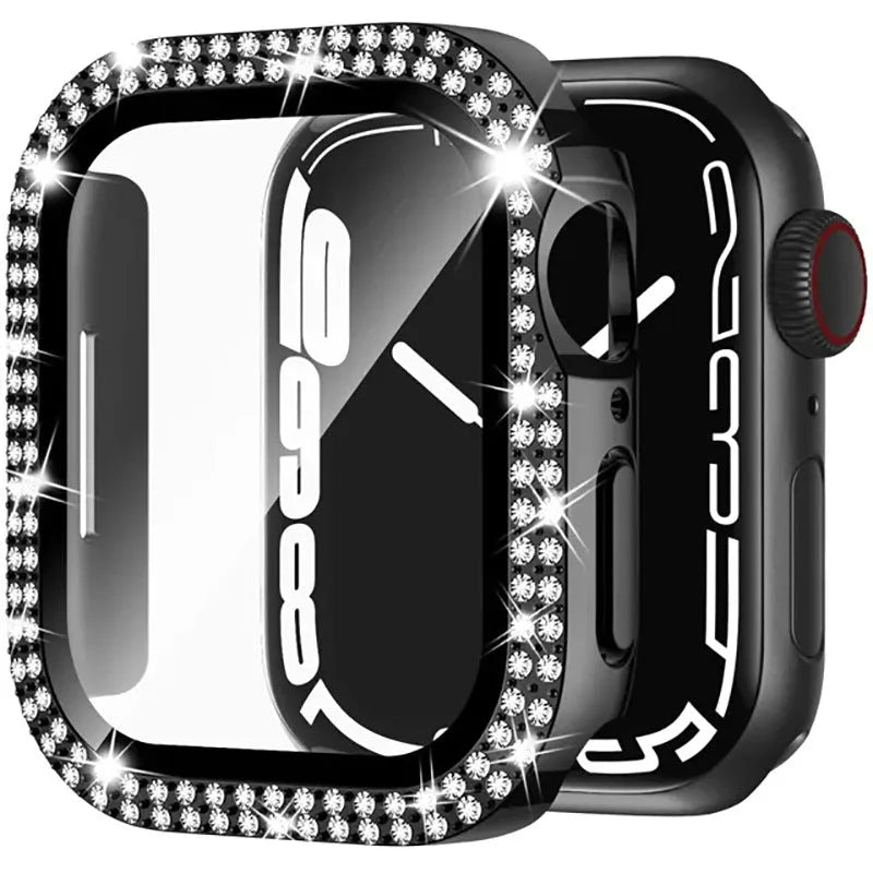 Apple Watch protective case with Double Diamond Glass peep-proof screen in rose gold colour.