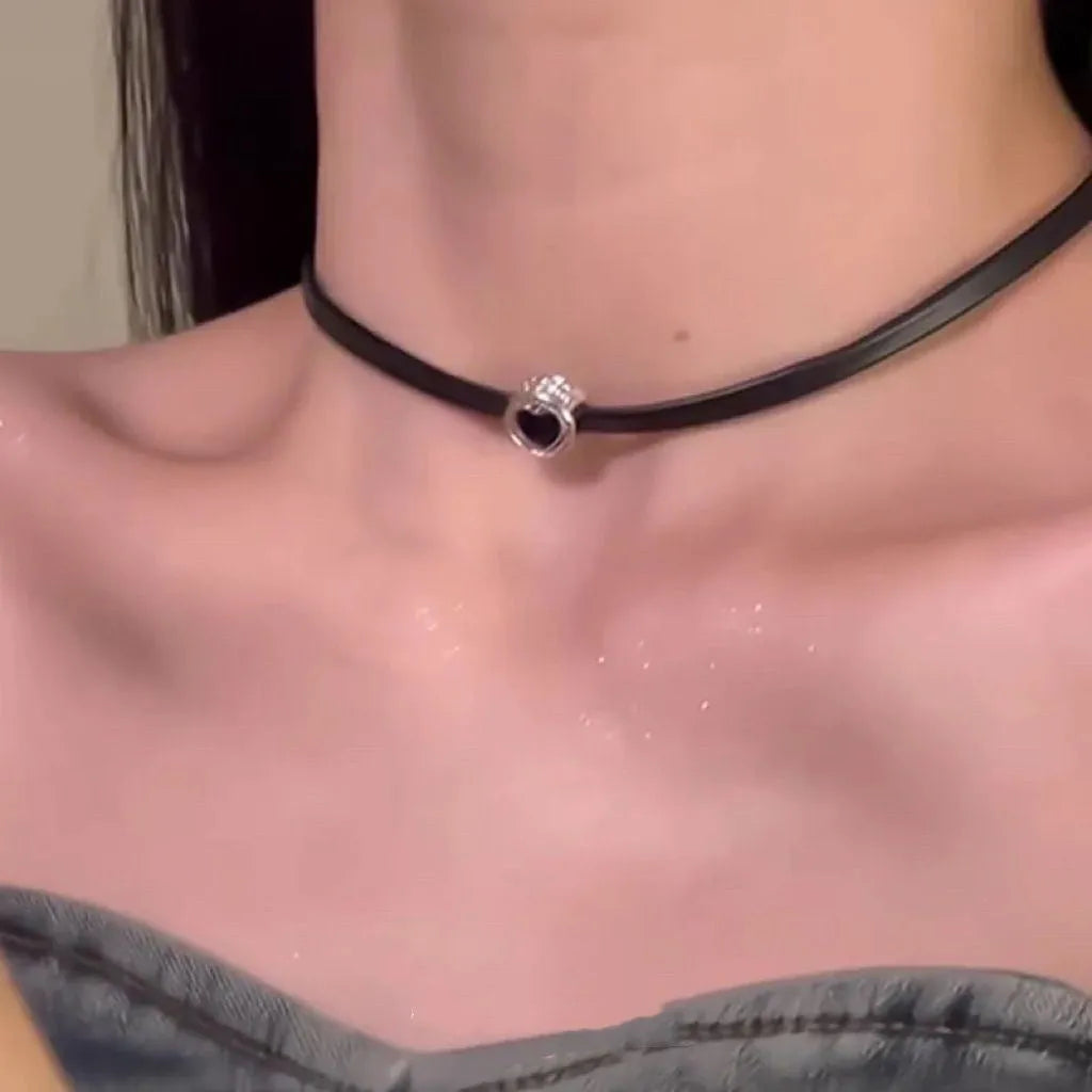 Women's adjustable multi-layer necklace with heart-shaped alloy pendants and crystal detailing
